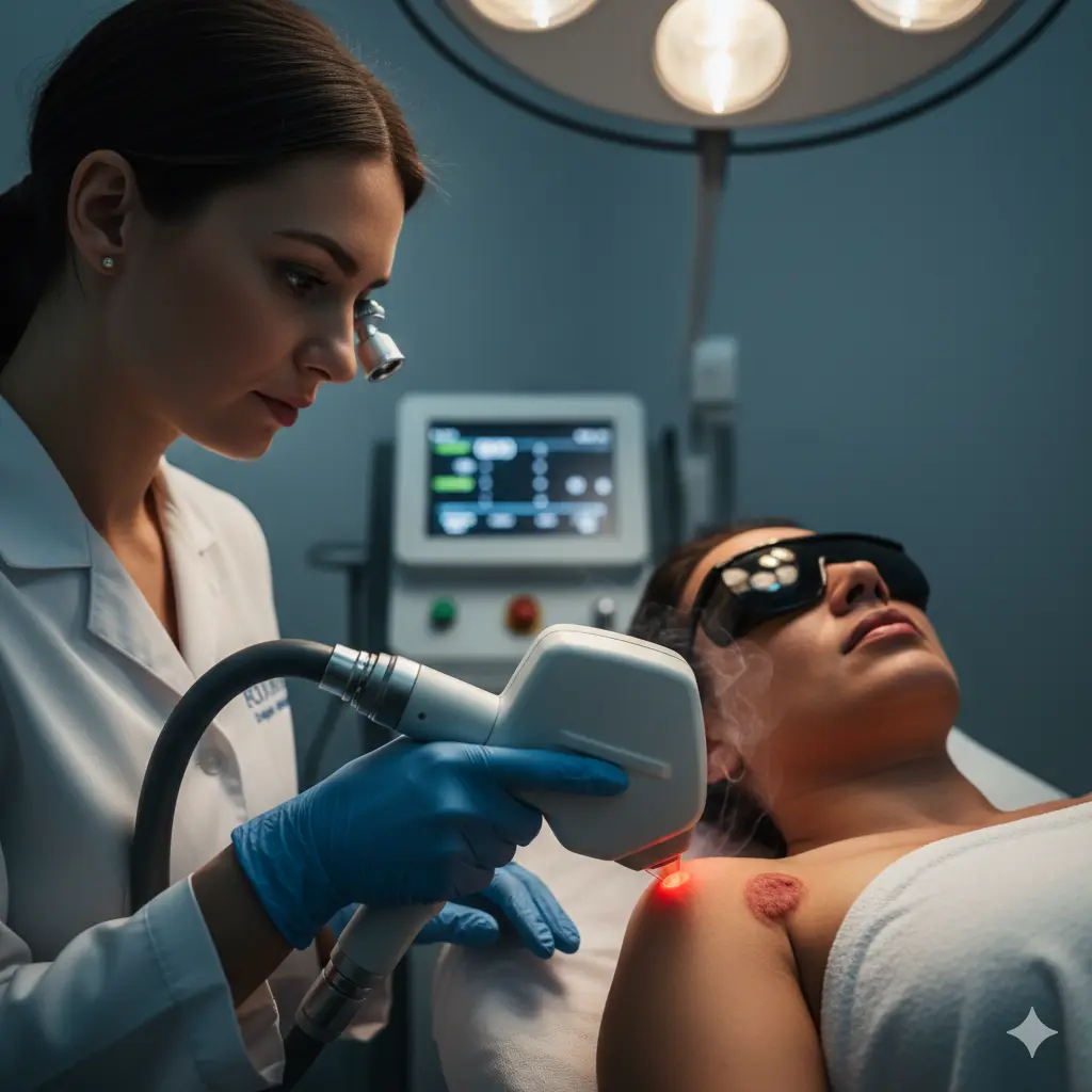 Médico de Skin Medical realizando tratamiento para queloides con láser