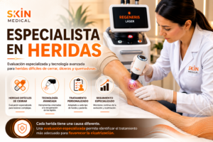 especialista en heridas realizando evaluación con tecnología avanzada
