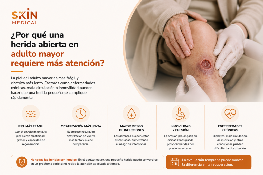 ¿Por qué una herida abierta en adulto mayor requiere más atención?​