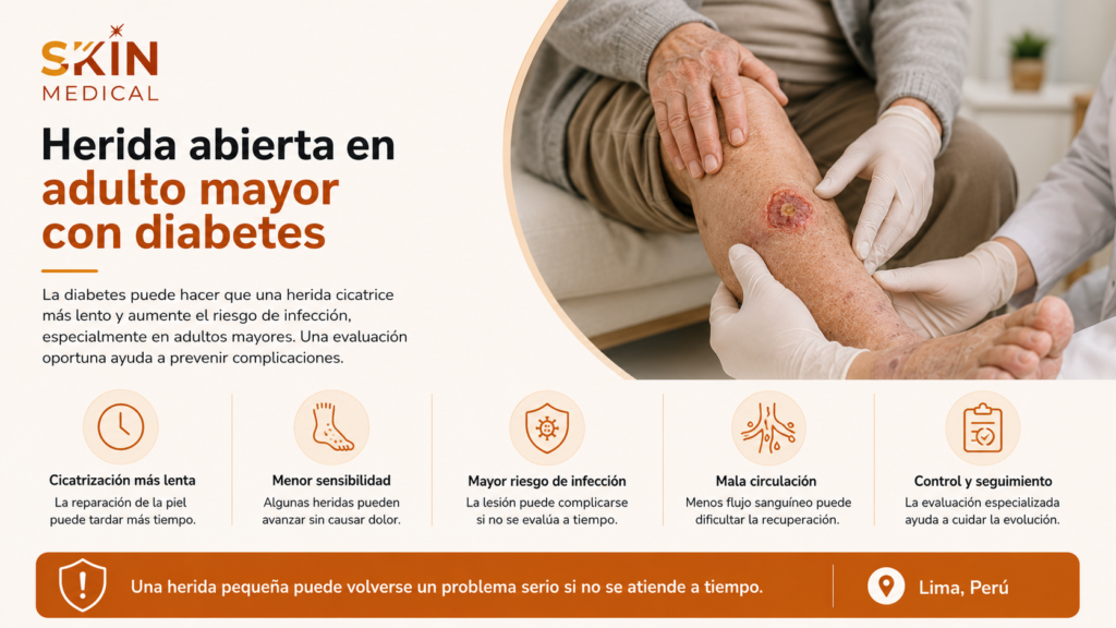 Herida abierta en adulto mayor con diabetes