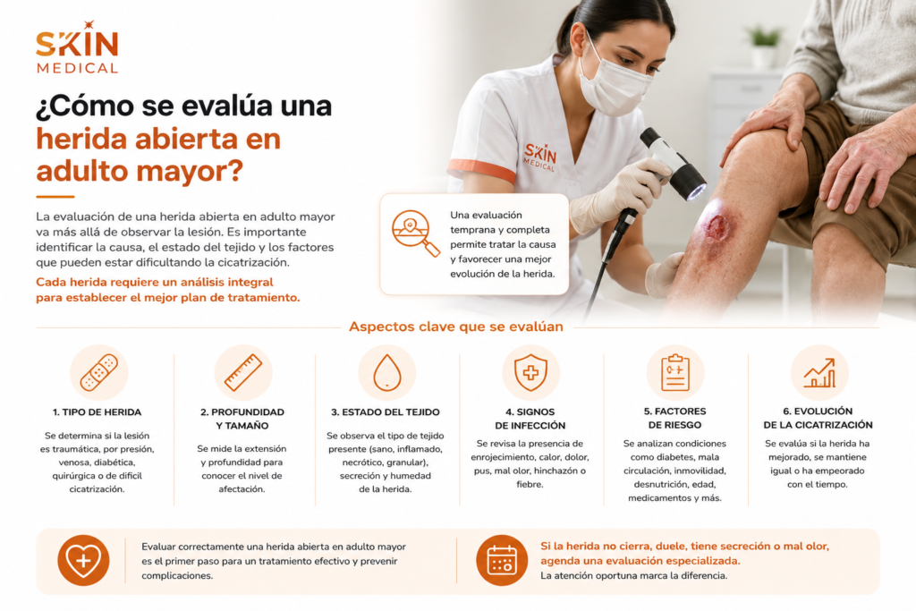 ¿Cómo se evalúa una herida abierta en adulto mayor?