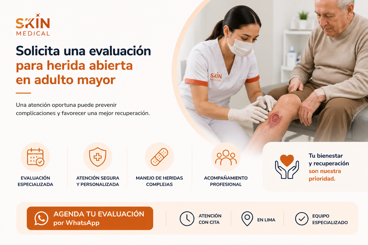 Solicita una evaluación para herida abierta en adulto mayor
