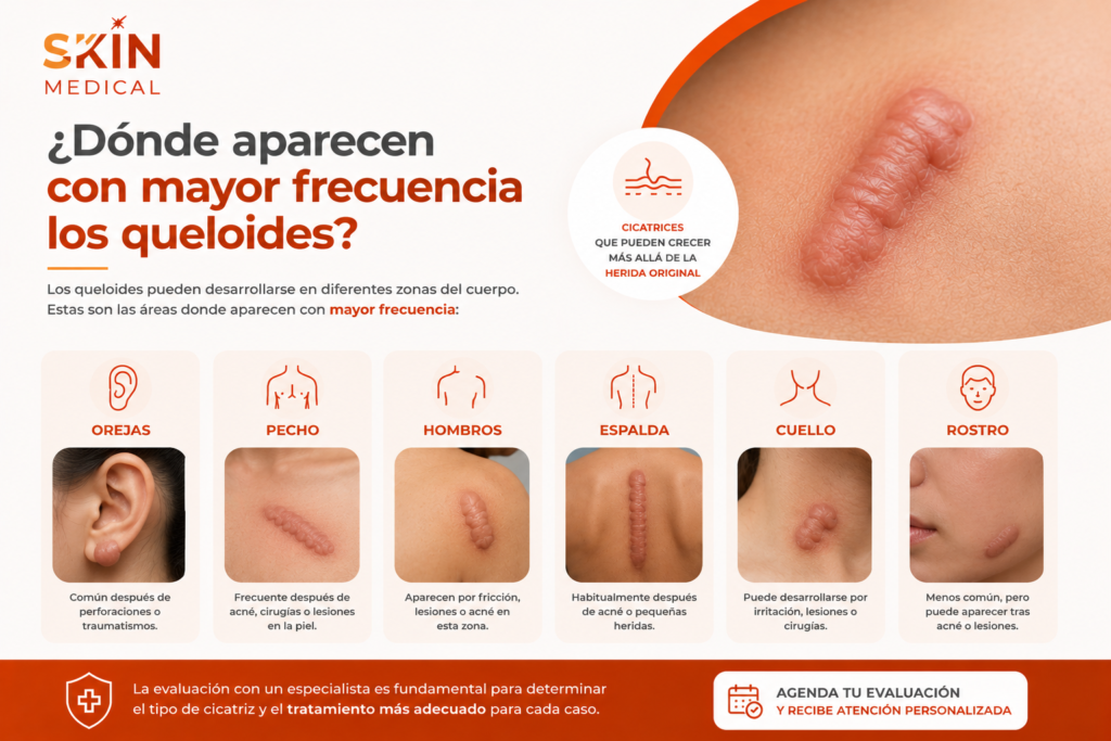 ¿Dónde aparecen con mayor frecuencia los queloides?​