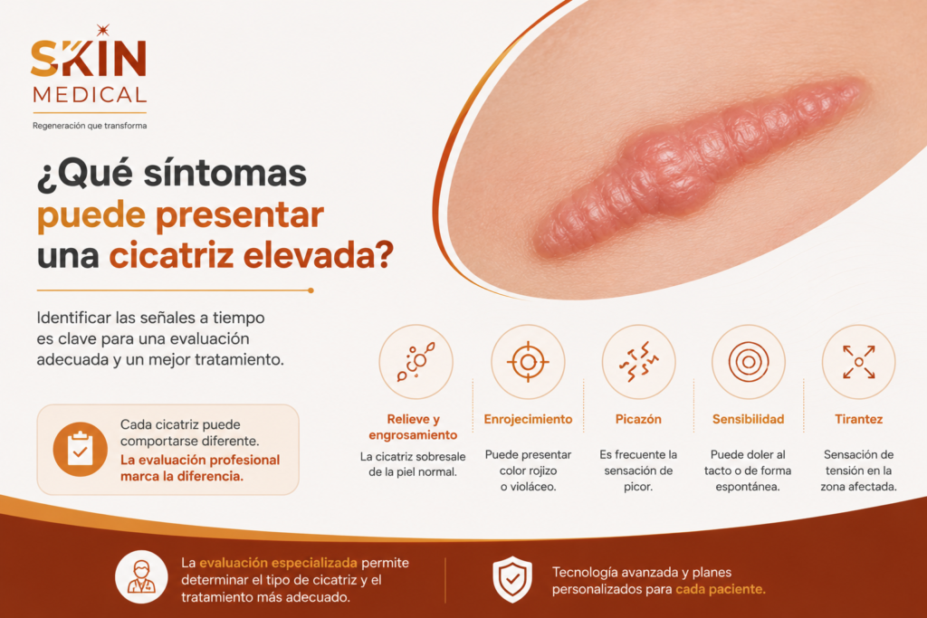 ¿Qué síntomas puede presentar una cicatriz elevada?