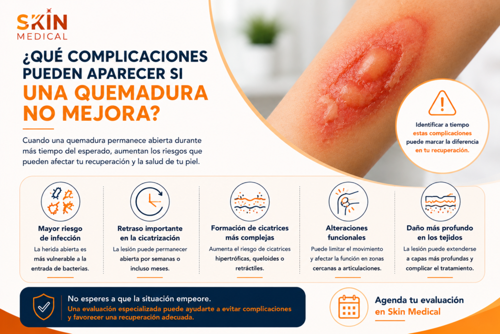 ¿Qué complicaciones pueden aparecer si una quemadura no mejora?