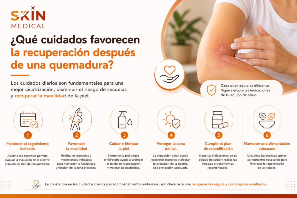 ¿Qué cuidados favorecen la recuperación después de una quemadura?