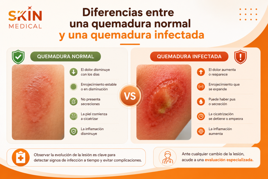Diferencias entre una quemadura normal y una quemadura infectada