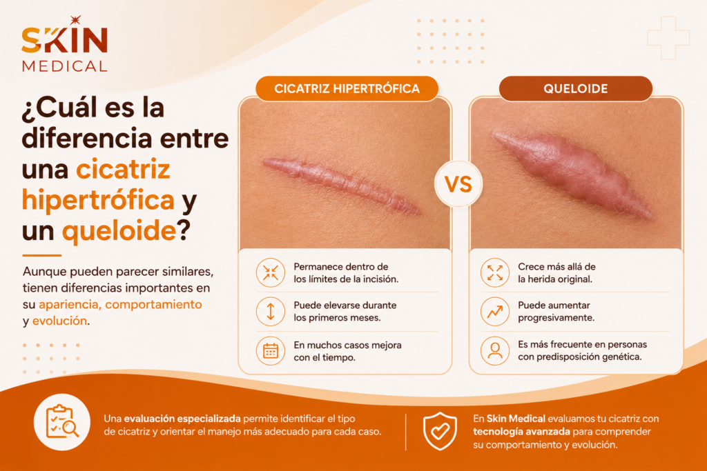 ¿Cuál es la diferencia entre una cicatriz hipertrófica y un queloide?