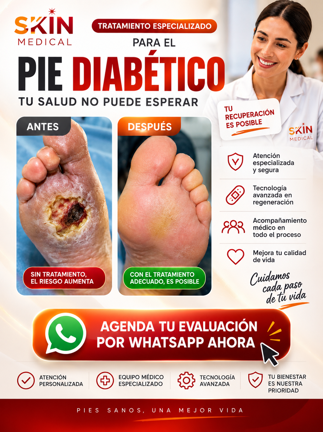 Evaluación para pie diabético en Skin Medical. Agenda por WhatsApp.