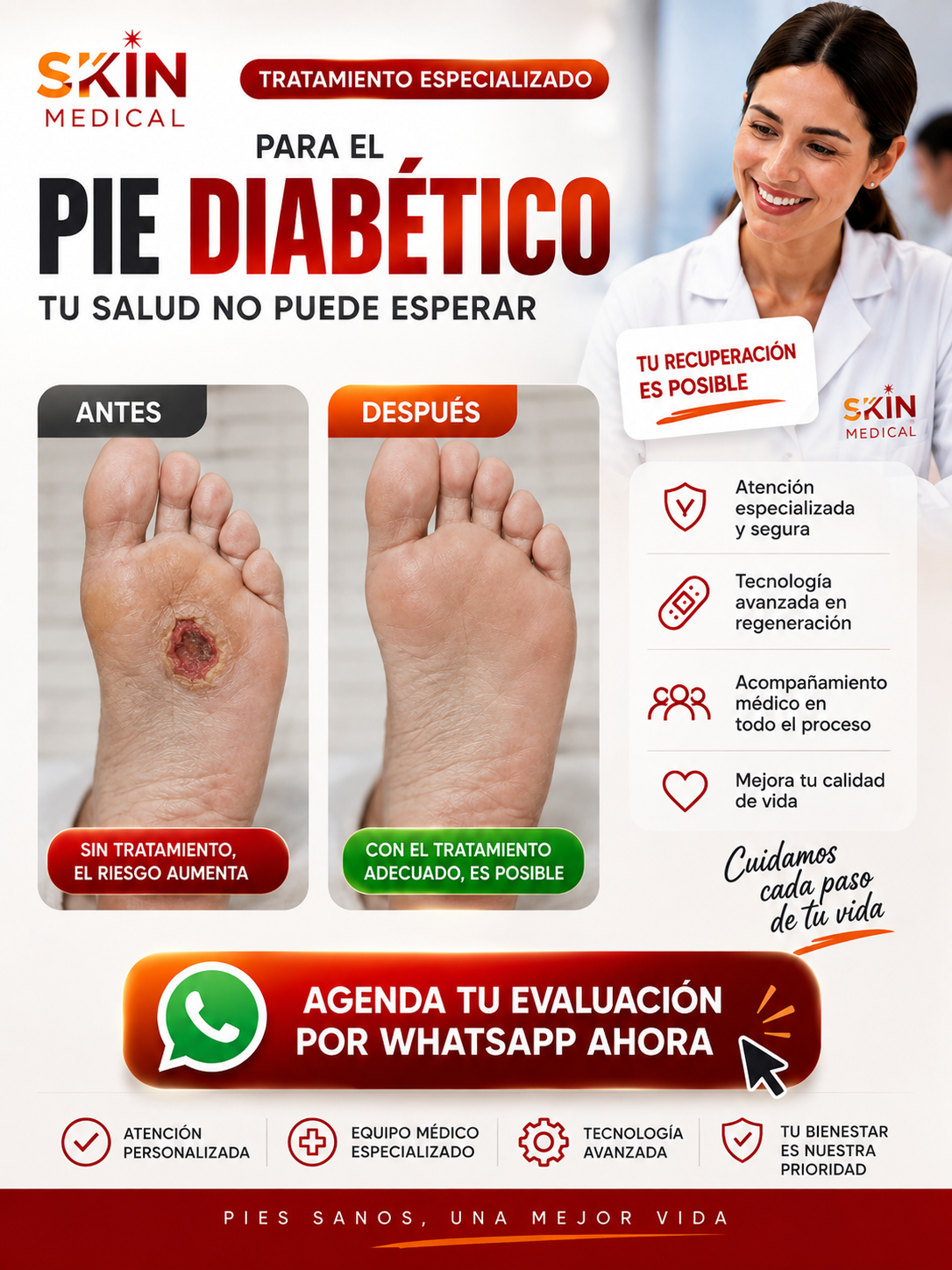 Evaluación para pie diabético en Skin Medical. Agenda por WhatsApp.