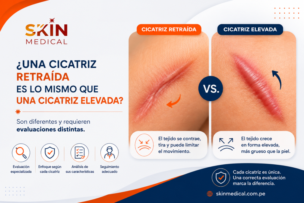 ¿Una cicatriz retraída es lo mismo que una cicatriz elevada?