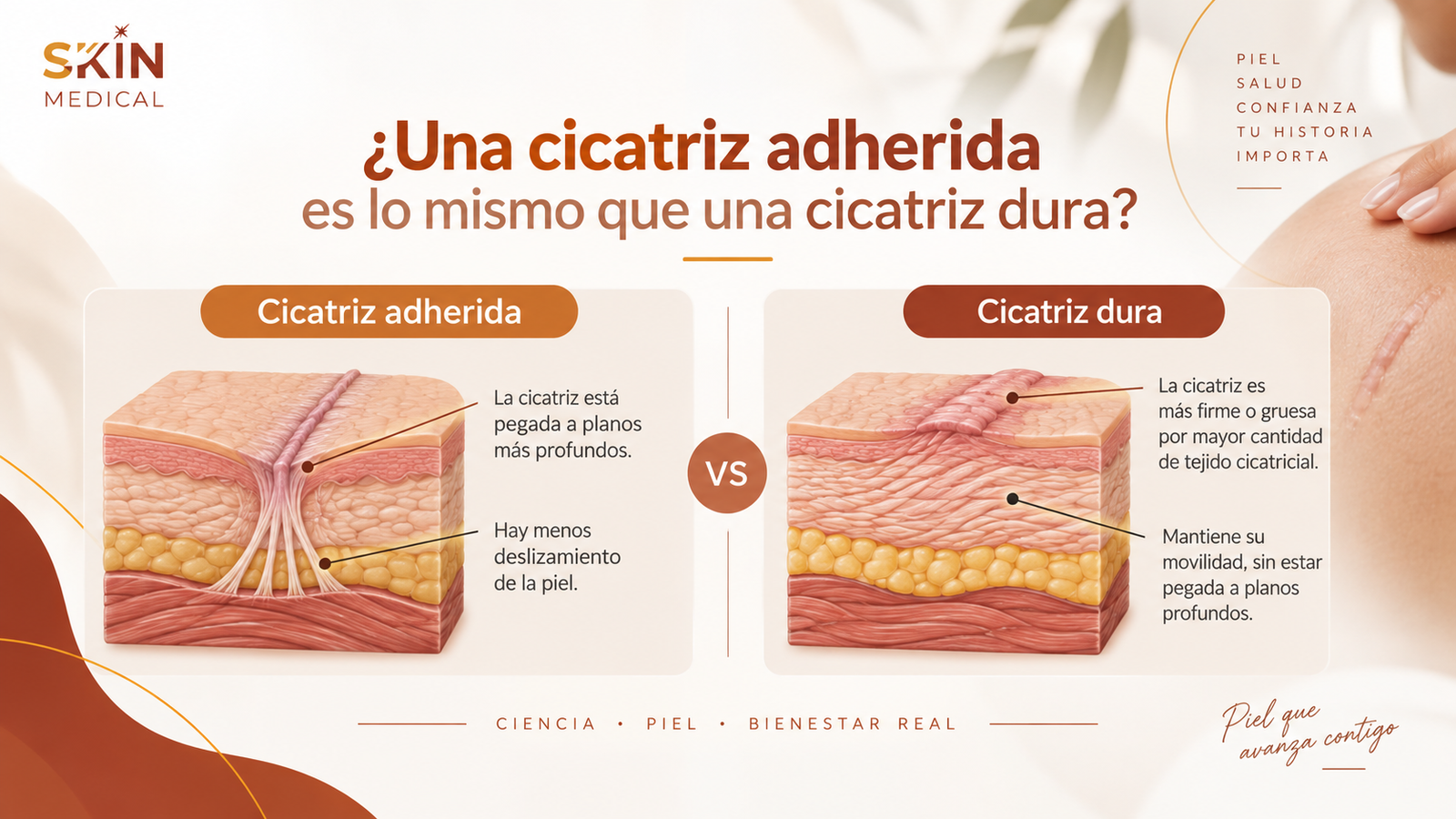 ¿Una cicatriz adherida es lo mismo que una cicatriz dura?