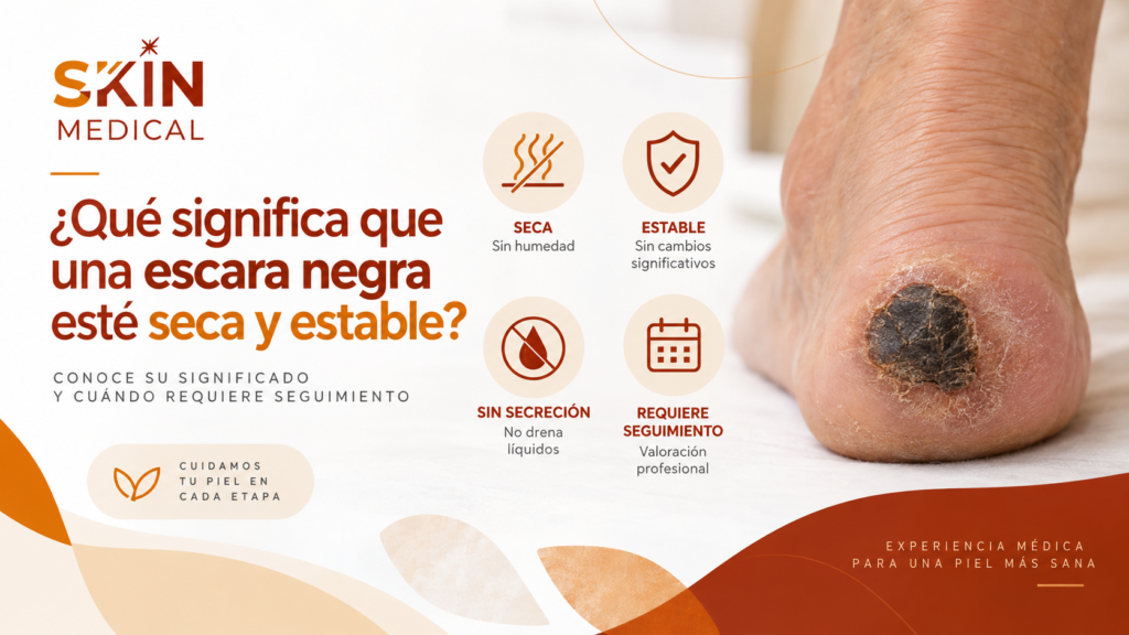¿Qué significa que una escara negra esté seca y estable?