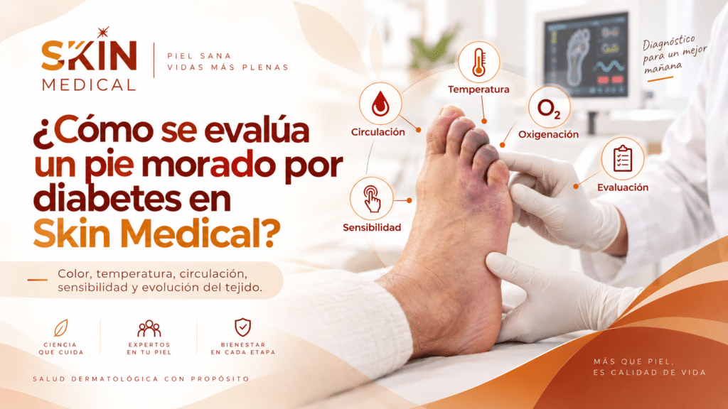 ¿Cómo se evalúa un pie morado por diabetes en Skin Medical?