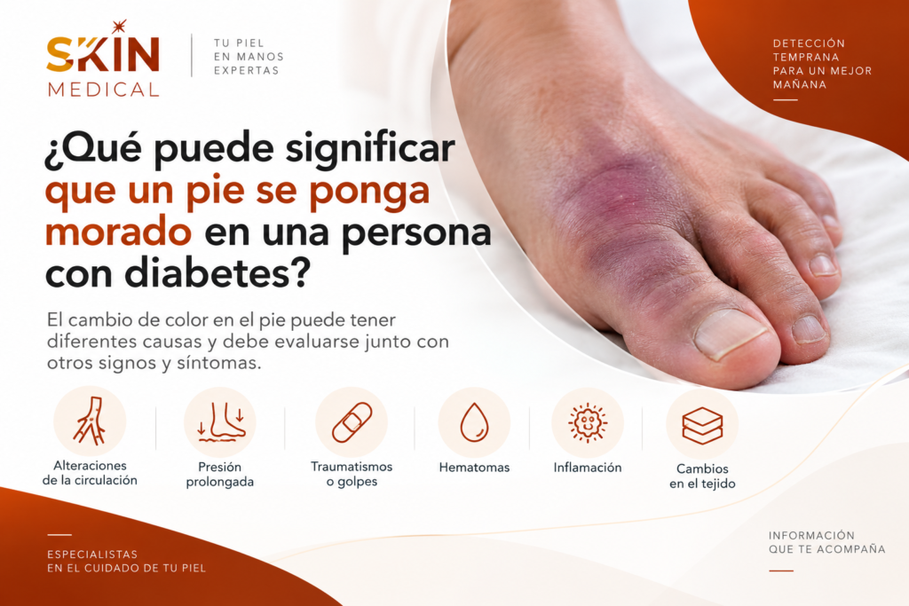 ¿Qué puede significar que un pie se ponga morado en una persona con diabetes?