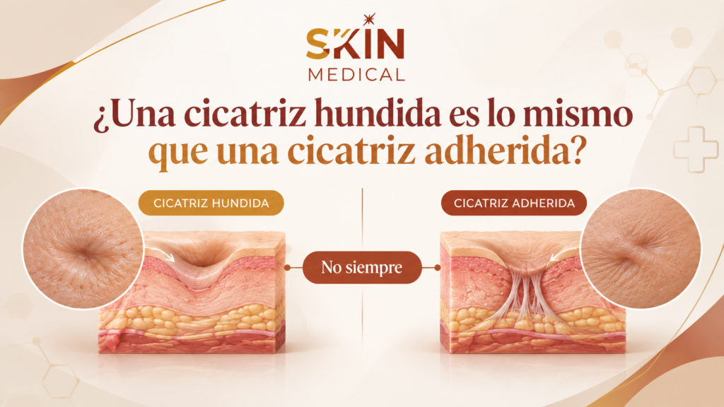 ¿Una cicatriz hundida es lo mismo que una cicatriz adherida?