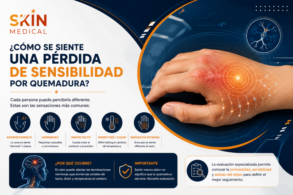 ¿Cómo se siente una pérdida de sensibilidad por quemadura?