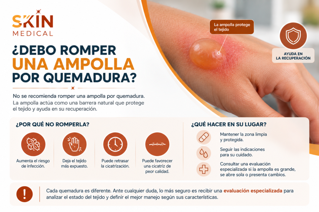¿Debo romper una ampolla por quemadura?