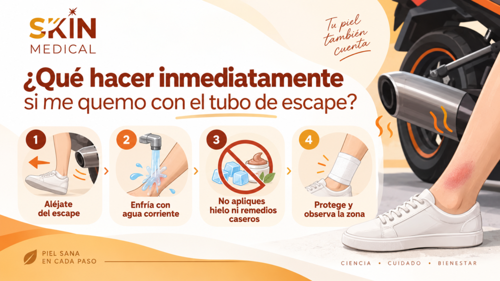 ¿Qué hacer inmediatamente si me quemo con el tubo de escape?