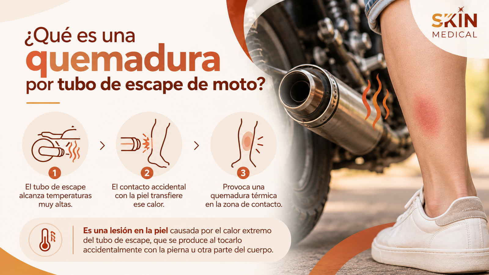 ¿Qué es una quemadura por tubo de escape de moto?​