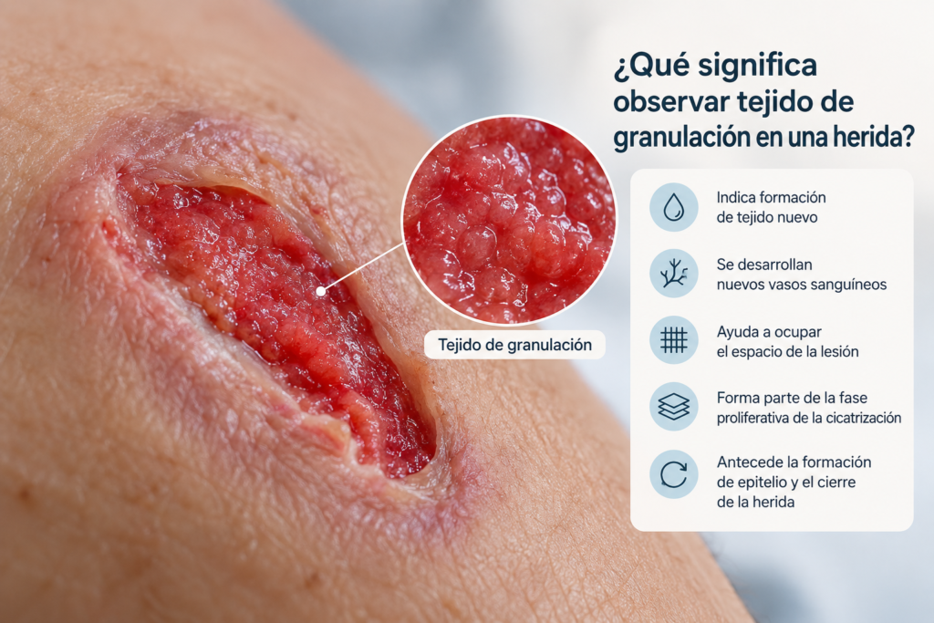 ¿Qué significa observar tejido de granulación en una herida?