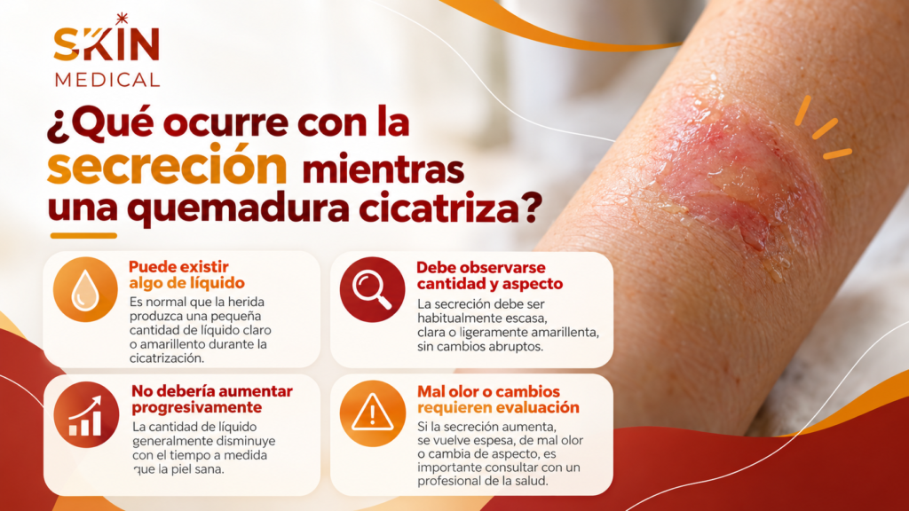 ¿Qué ocurre con la secreción mientras una quemadura cicatriza?