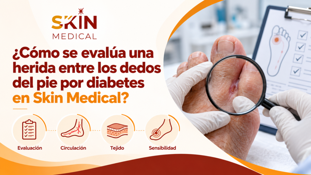 ¿Cómo se evalúa una herida entre los dedos del pie por diabetes en Skin Medical?