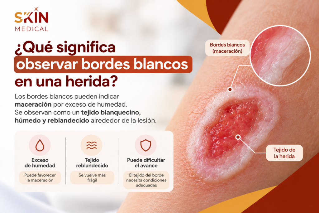 ¿Qué significa observar bordes blancos en una herida?