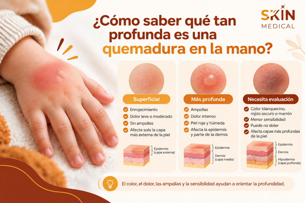 ¿Cómo saber qué tan profunda es una quemadura en la mano?