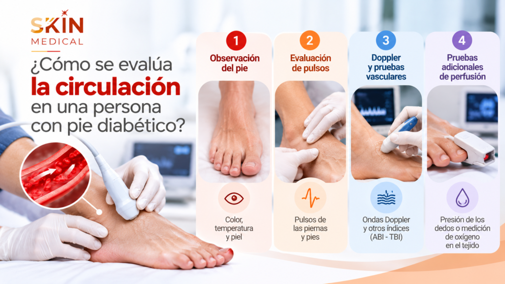 ¿Cómo se evalúa la circulación en una persona con pie diabético?