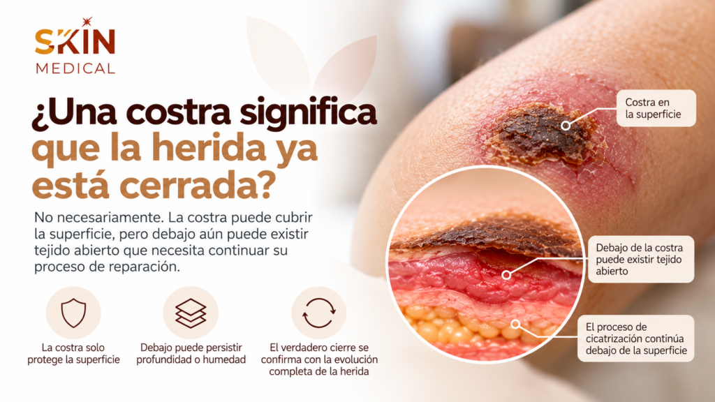 ¿Una costra significa que la herida ya está cerrada?