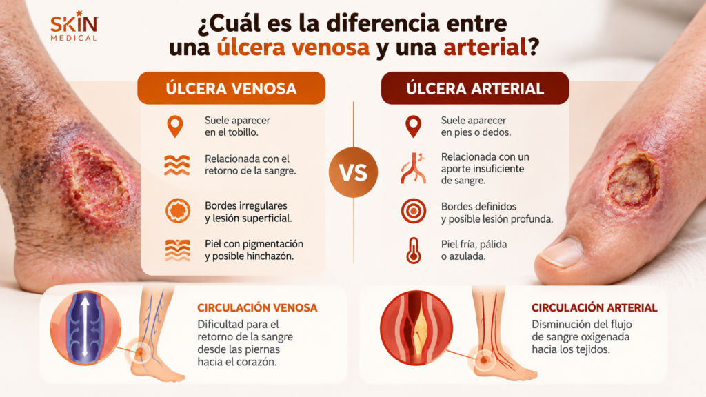 ¿Cuál es la diferencia entre una úlcera venosa y una arterial?