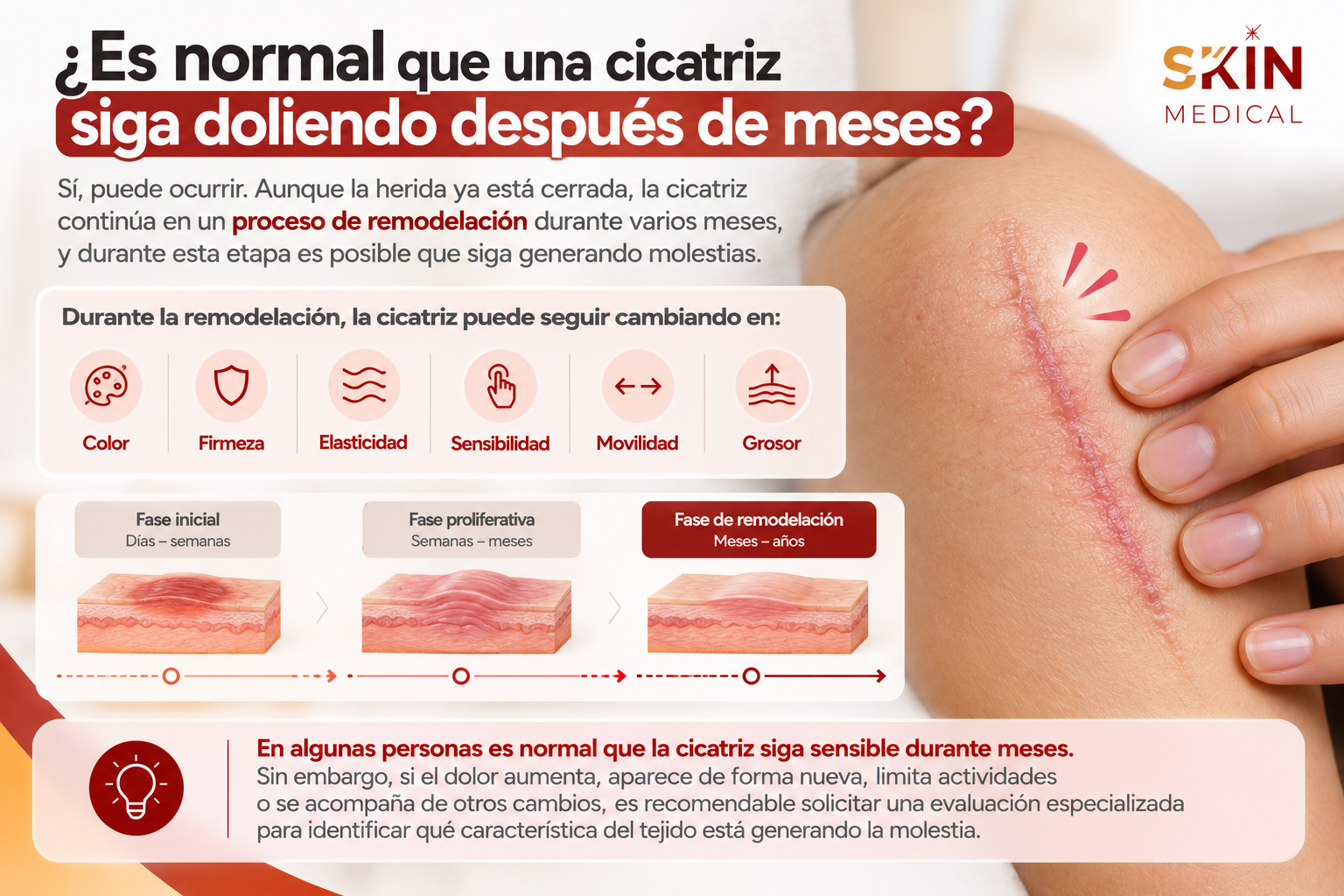 ¿Es normal que una cicatriz siga doliendo después de meses?