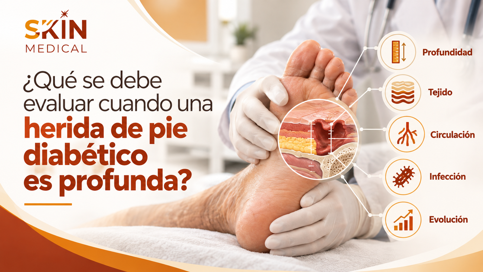 ¿Qué se debe evaluar cuando una herida de pie diabético es profunda?