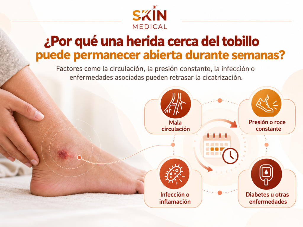 ¿Por qué una herida cerca del tobillo puede permanecer abierta durante semanas?