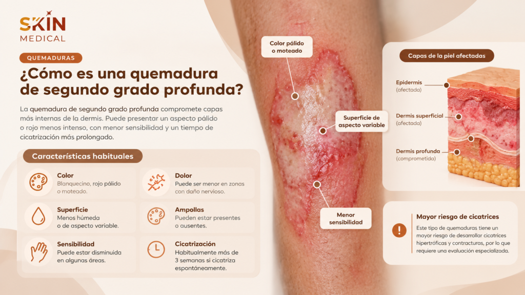 ¿Cómo es una quemadura de segundo grado profunda?