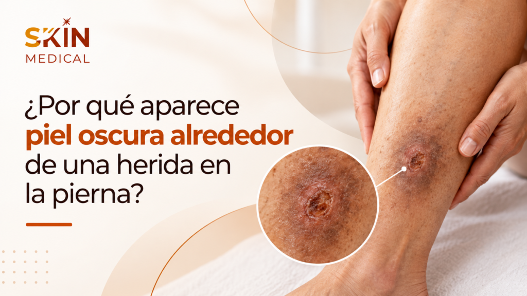 ¿Por qué aparece piel oscura alrededor de una herida en la pierna?