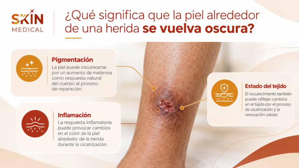 ¿Qué significa que la piel alrededor de una herida se vuelva oscura?
